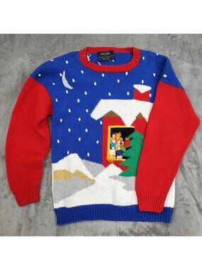 Raquel Hand Knit Sweater Peru 3D Cotton Large Wearable Art OOAK Christmas Ugly